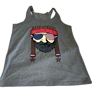 Have A Willie Nice Day Gray Tank Top With Patriotic Graphic Print & Racerback De